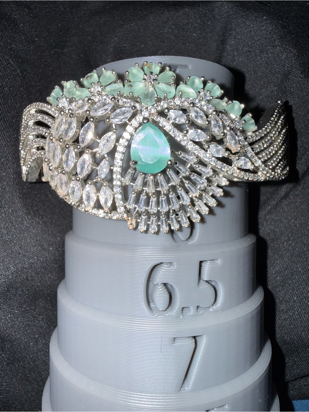 Silver Crystal Bracelet with Mint Green Teardrop Accent - Unbranded